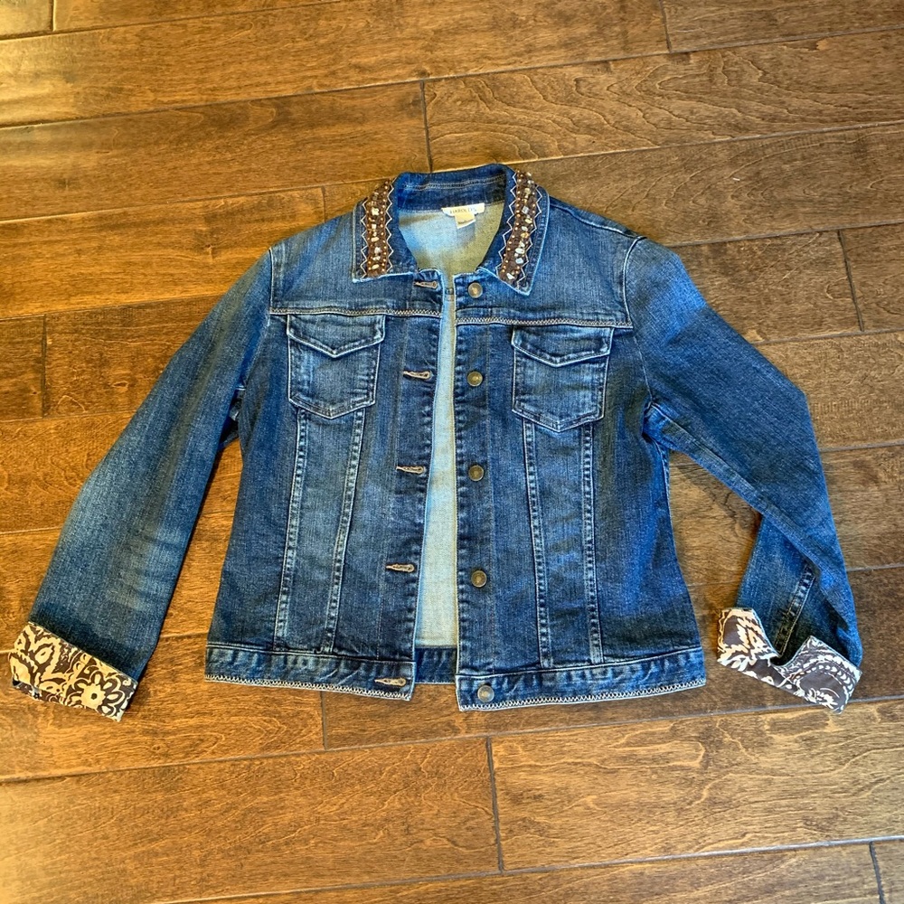Harold’s Embellished Trucker Jean Jacket, M EUC